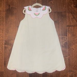 NWT Scallop Applique Watermelon Seersucker Dress
